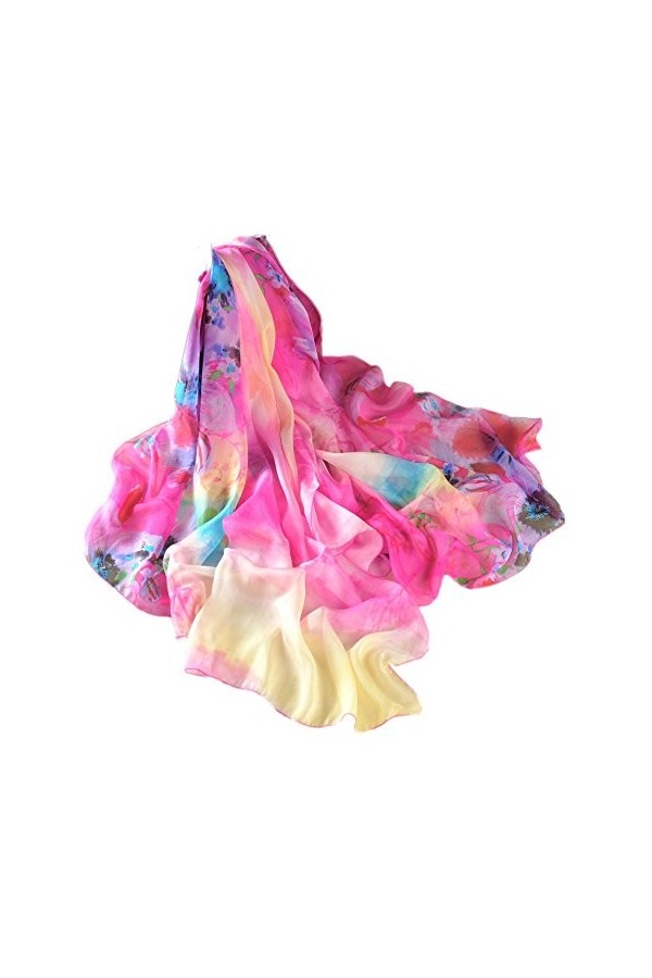 prettystern - Foulard Écharpe Femme étole 100% Soie XXL Oversize Été Imprimé À Fleur 200cm X 135cm - orange