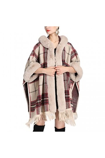 Onsoyours Poncho Châle dhiver Femme Écharpe Cape Épaissie Elégant Chaud Grand Taille Foulard Manteau de Laine avec Col en Fa