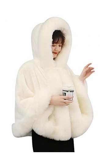 YAOMEI Étole Châle Cape Fausse Fourrure de Femme Manteau Echarpe Foulards Cape à capuche Femme Vintage Hiver La Châles Etoles