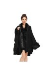 ZLYC Hiver Femme Fausse Fourrure Cape Chaud Tricoté Ponchos Châles Noir ,Taille Unique