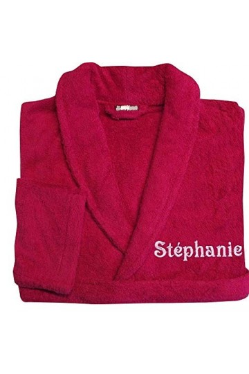 Peignoir de bain douche ROSE FUSHIA personnalisé et brodé avec un prénom, col chale, femme homme, cadeau anniversaire, fête d