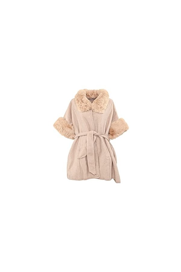 QUEEN HELENA Poncho dhiver chaud doux avec fourrure manteau enveloppant châle fourrure manteau élégant femme MT03, Noir , Ta