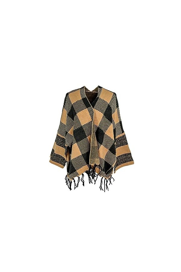 QUEEN HELENA Poncho Manteau dhiver châle enveloppant chaud décontracté élégant femme MT22-1, MT22-1 Beige, Taille unique