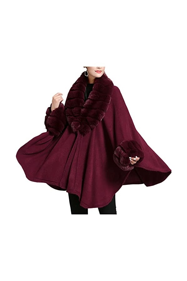 Cardigan Cape Women, Coll À Fourrure en Fausse Fourrure Plus Manteau De Châle De Taille, Cap pour