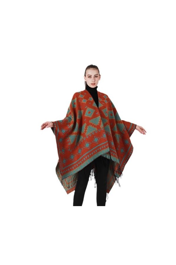 Châle Chaud pour Femmes Cape Poncho Surdimensionnée Cardigan Ouvert Sur Le Devant Pull Couverture Glands Écharpe Manteau, 130