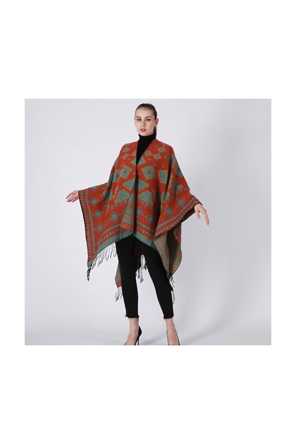 Châle Chaud pour Femmes Cape Poncho Surdimensionnée Cardigan Ouvert Sur Le Devant Pull Couverture Glands Écharpe Manteau, 130