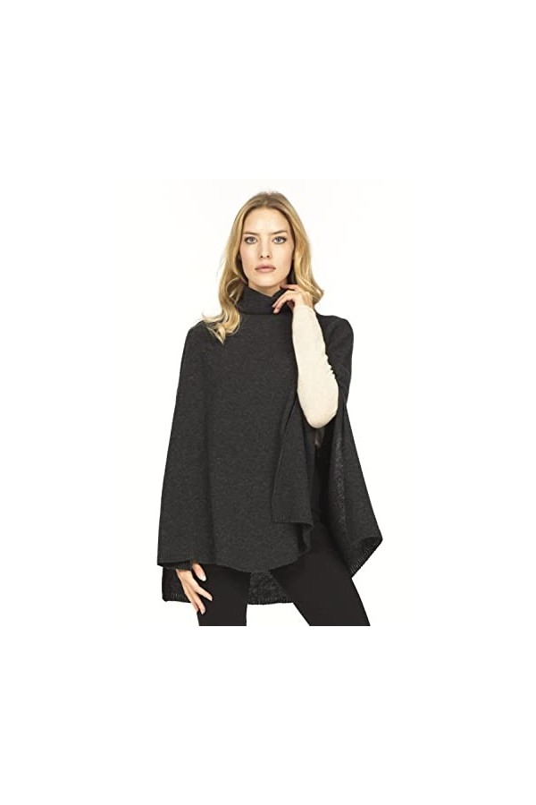 Marine Cashmere - Poncho en mélange cachemire pour femme avec col montant et fentes latérales, doux fil en cachemire, fabriqu
