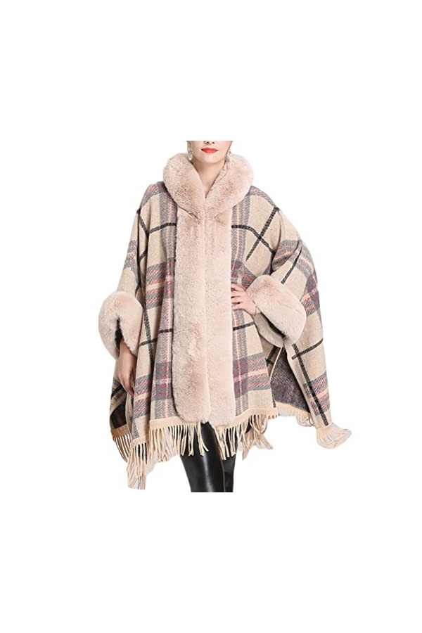 ORANDESIGNE Femmes Longue Cape Poncho Tranchée Manteau Front Ouvert Cardigan Veste Cape Poncho Fausse Fourrure Châle Étole Tr