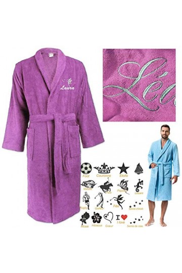 Peignoir de bain douche PARME, personnalisé et brodé avec un prénom, col chale, femme homme, cadeau anniversaire, fête des mè