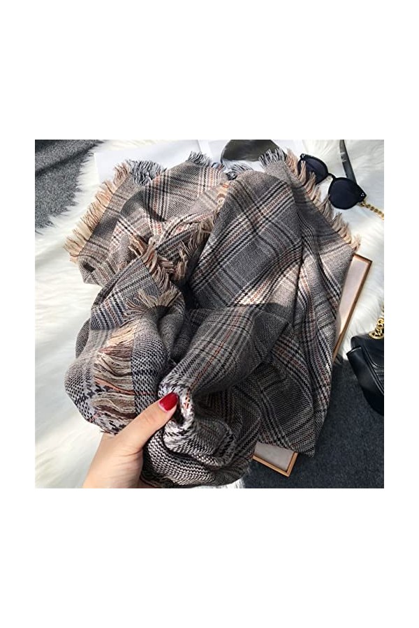 LUCBEI Châle classique à carreaux pour femme Automne et Hiver Écharpe en laine épaisse chaude Mode Polyvalent Châle double us