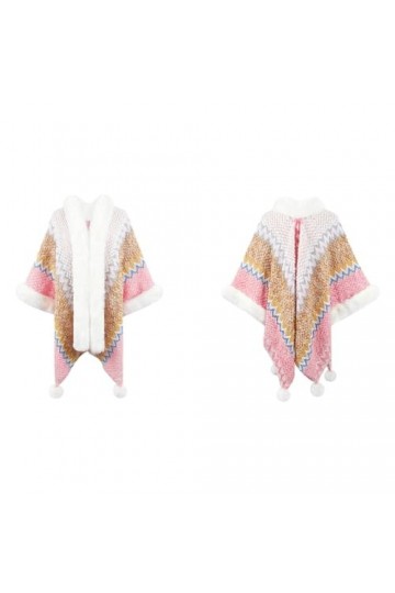 Châle En Tricot Pour Femme, Châles À Rayures Colorées, Col En Fourrure, Cape En Tricot, Écharpe DHiver, Cape En Tricot Pour 