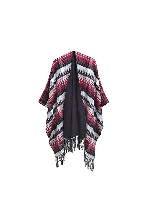 WJPTL Veste de Cardigan à écharpe Longue en Acrylique Chaud pour Femmes, châle à Franges et à Rayures, Voyage, Shopping, vête