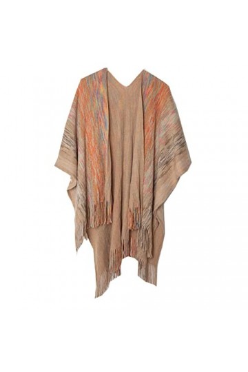 MXDVSN Châle tricoté pour femme - Ponchos - Hauts pour femme - Rayures - Pompons - Écharpe chaude ouverte sur le devant - Aut