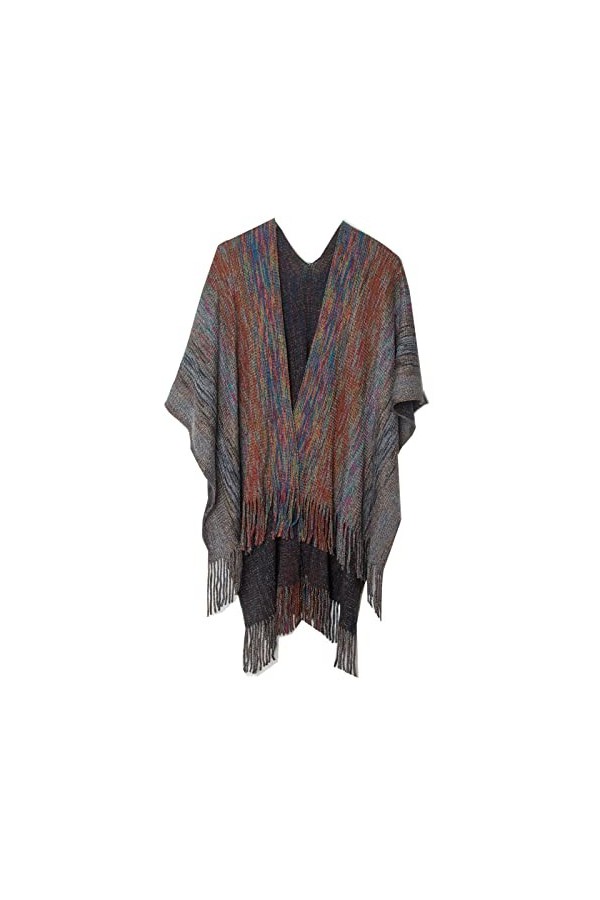 MXDVSN Châle tricoté pour femme - Ponchos - Hauts pour femme - Rayures - Pompons - Écharpe chaude ouverte sur le devant - Aut