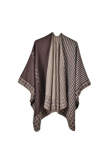 MXDVSN Poncho châle chaud pour femme ouvert sur le devant écharpe réversible pour femme tricotée coupe-vent cape long cardiga