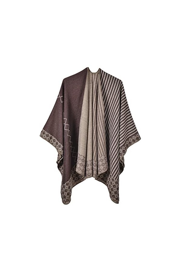 MXDVSN Poncho châle chaud pour femme ouvert sur le devant écharpe réversible pour femme tricotée coupe-vent cape long cardiga