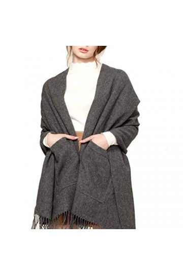 KSQP Couverture en laine cachemire chaud châle pashmina longue et large couverture épaisse douce avec poche écharpes pour hom