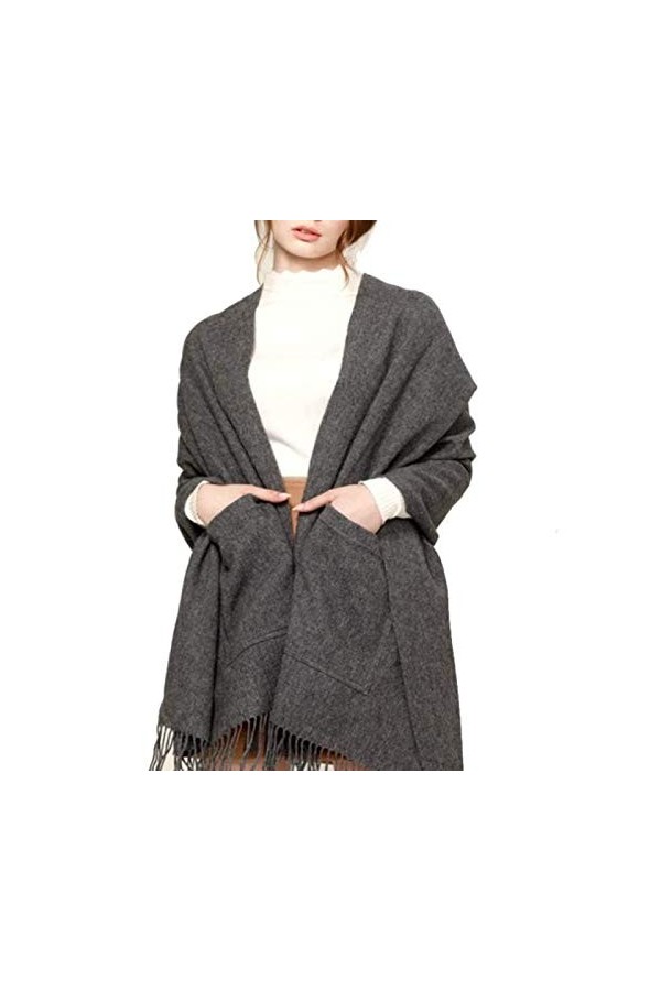 KSQP Couverture en laine cachemire chaud châle pashmina longue et large couverture épaisse douce avec poche écharpes pour hom