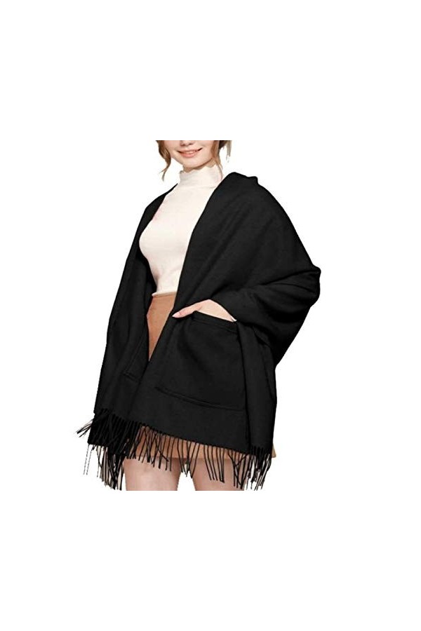 KSQP Couverture en laine cachemire chaud châle pashmina longue et large couverture épaisse douce avec poche écharpes pour hom