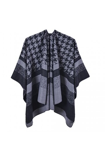 MXDVSN Poncho châle chaud ouvert sur le devant pour femme - Écharpe réversible en tricot coupe-vent - Cardigan long dextérie