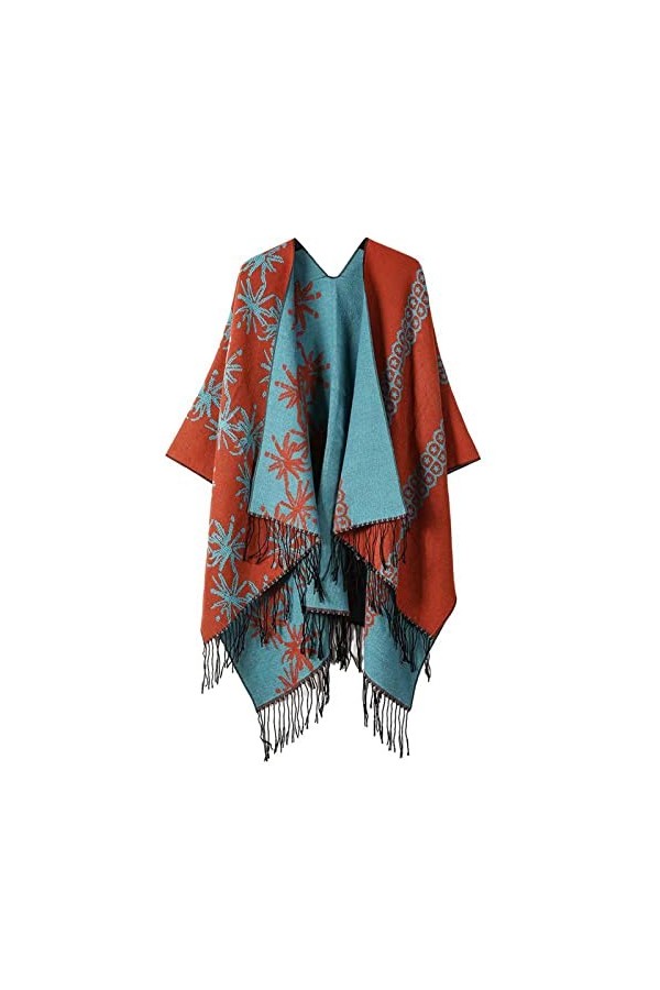MXDVSN Poncho châle chaud ouvert sur le devant pour femme - Écharpe réversible pour printemps et automne - Capes cardigan de