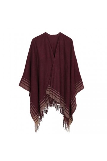 ZISTRCBAO Ponchos en Tricot Épais, Cape en Tricot De Cachemire en Vrac pour Femmes, Châle À Rayures, Écharpe À Pompon, Poncho