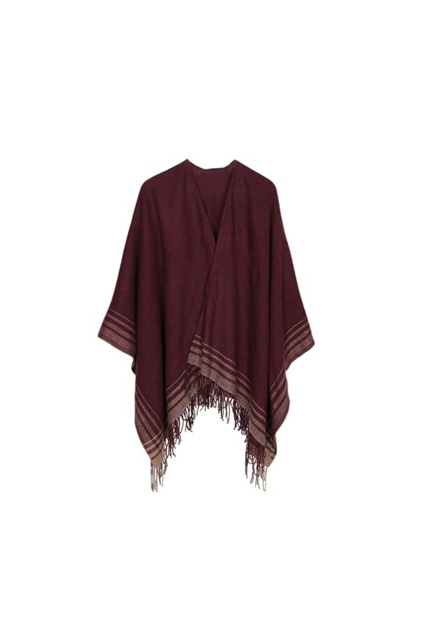 ZISTRCBAO Ponchos en Tricot Épais, Cape en Tricot De Cachemire en Vrac pour Femmes, Châle À Rayures, Écharpe À Pompon, Poncho