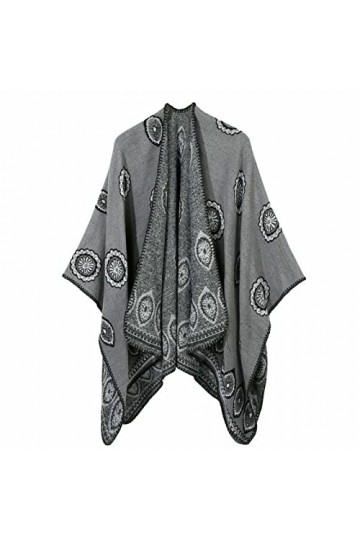 MXDVSN Poncho châle dhiver chaud ouvert sur le devant pour femme, écharpe réversible, cardigan long imprimé pour lextérieur
