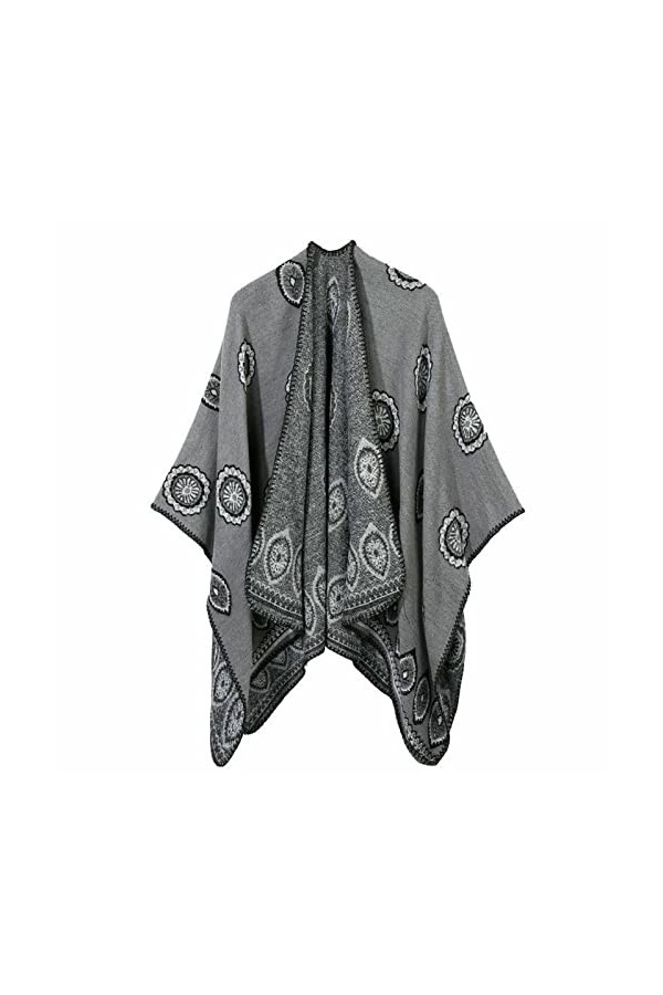 MXDVSN Poncho châle dhiver chaud ouvert sur le devant pour femme, écharpe réversible, cardigan long imprimé pour lextérieur