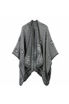 MXDVSN Poncho châle dhiver chaud ouvert sur le devant pour femme, écharpe réversible, cardigan long imprimé pour lextérieur
