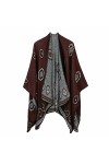 MXDVSN Poncho châle dhiver chaud ouvert sur le devant pour femme, écharpe réversible, cardigan long imprimé pour lextérieur