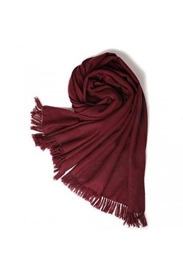 QXIYUAN Écharpe Chaude Pour Femmes DAutomne Et DHiver Châle Monochrome Cramoisi Châle En Sergé De Laine De Yak
