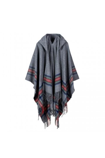 ZISTRCBAO Poncho Tricoté Pour Adulte, Cape Tricotée À Capuche, Châle Ample À Rayures, Châle Long En Cachemire, Pull Épais Pou