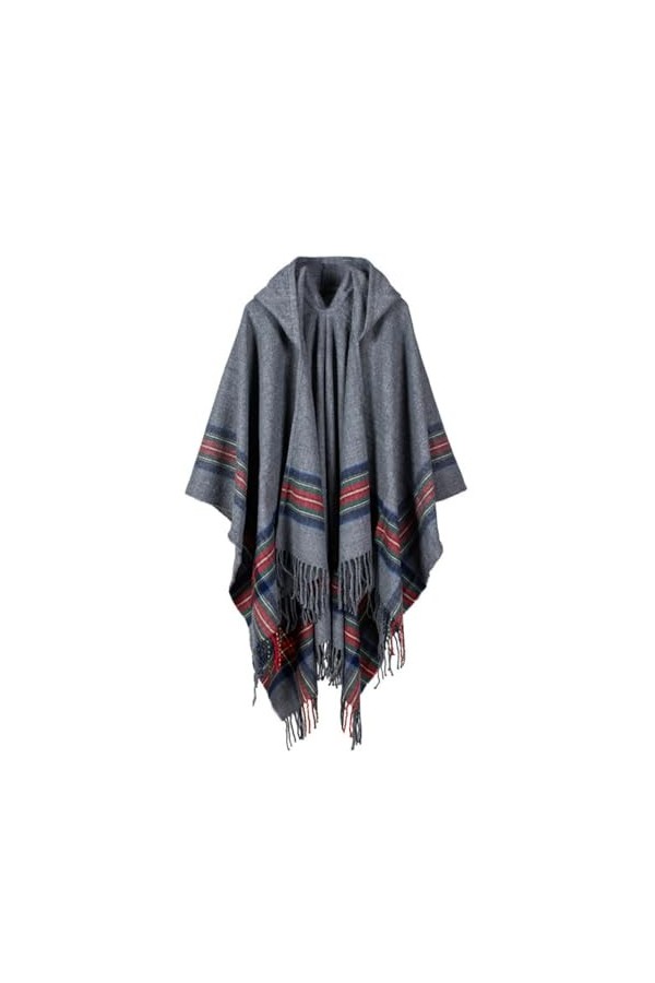 ZISTRCBAO Poncho Tricoté Pour Adulte, Cape Tricotée À Capuche, Châle Ample À Rayures, Châle Long En Cachemire, Pull Épais Pou