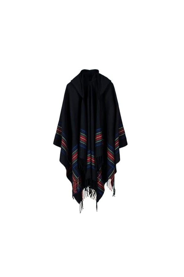 ZISTRCBAO Poncho Tricoté Pour Adulte, Cape Tricotée À Capuche, Châle Ample À Rayures, Châle Long En Cachemire, Pull Épais Pou