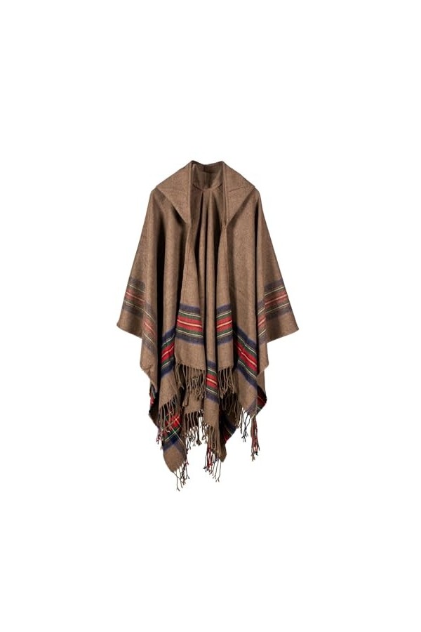 ZISTRCBAO Poncho Tricoté Pour Adulte, Cape Tricotée À Capuche, Châle Ample À Rayures, Châle Long En Cachemire, Pull Épais Pou