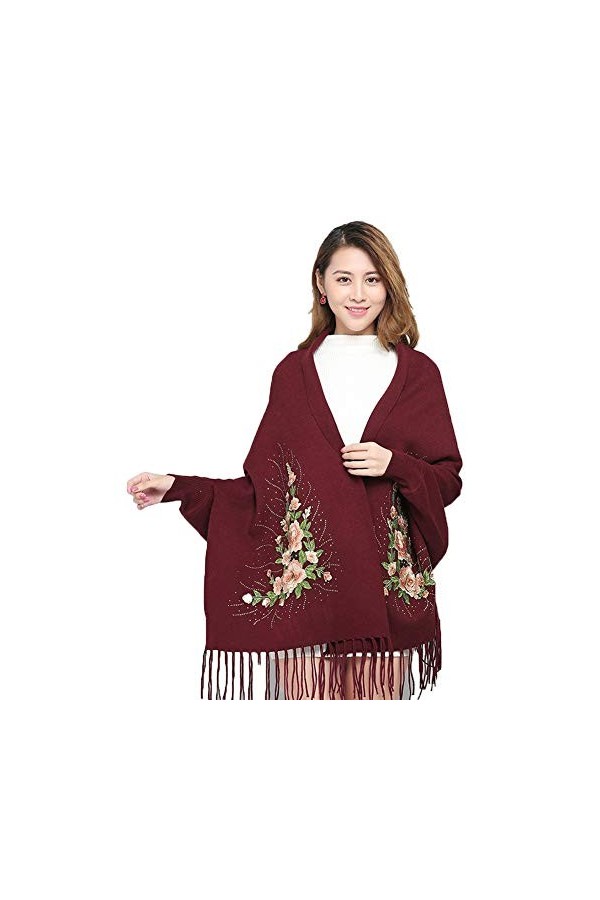 Châle Brodé Femmes Automne Et Hiver Avec Manches Épaississement Sauvage Imitation Cachemire Dames Cape Cape Veste Imitation C