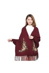 Châle Brodé Femmes Automne Et Hiver Avec Manches Épaississement Sauvage Imitation Cachemire Dames Cape Cape Veste Imitation C