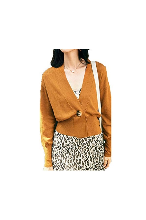 Sijux Manteau De Pull en Tricot pour Femmes, 100% Laine Châle Cardigan Outwear Pocket Top Pull À Manches Longues Chaud,Kaki,L