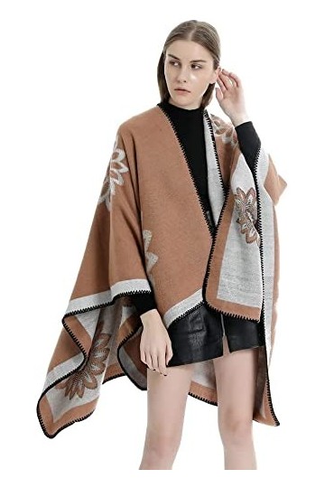 WJPTL Surdimensionné Floral Automne Et Hiver Chaud Poncho Mode Femme Manteau Bicolore Polyester Adulte Châle Écharpe Cadeaux