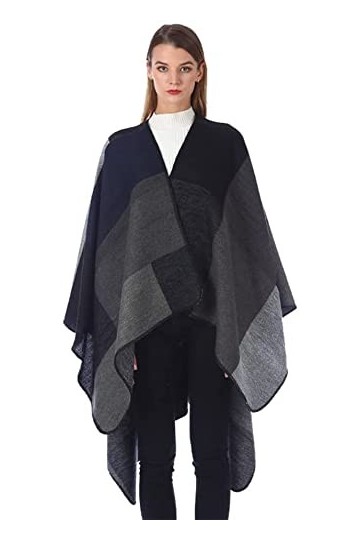 WJPTL Femmes Hiver Couleur Assortie Imprimé Chaud Châle De Mode Cardigan Cape Maison Voyage Shopping Fête Collocation Cadeaux