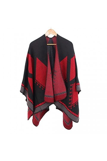 Châle Tricoté Femmes Poncho Imprimé Couverture Cape Manteau Épaissir Manteau dhiver Surdimensionné Manteau De Point Ouvert 