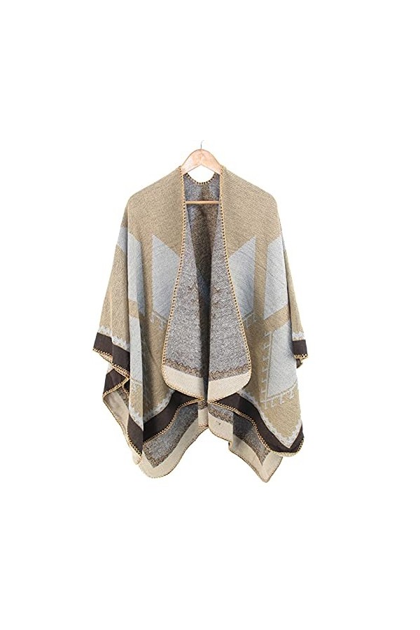 Châle Tricoté Femmes Poncho Imprimé Couverture Cape Manteau Épaissir Manteau dhiver Surdimensionné Manteau De Point Ouvert 