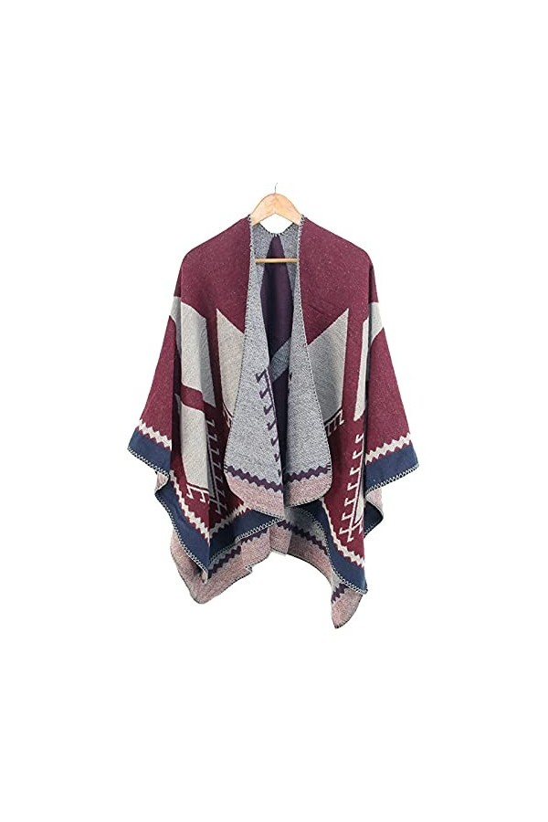 Châle Tricoté Femmes Poncho Imprimé Couverture Cape Manteau Épaissir Manteau dhiver Surdimensionné Manteau De Point Ouvert 