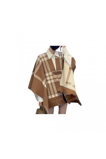 SZWH Pull tricoté châle Veste Femme Automne Hiver extérieur écharpe Cape Plaid Cardigan lâche Cape marée Doux Chaud écharpes