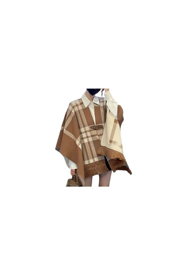 SZWH Pull tricoté châle Veste Femme Automne Hiver extérieur écharpe Cape Plaid Cardigan lâche Cape marée Doux Chaud écharpes