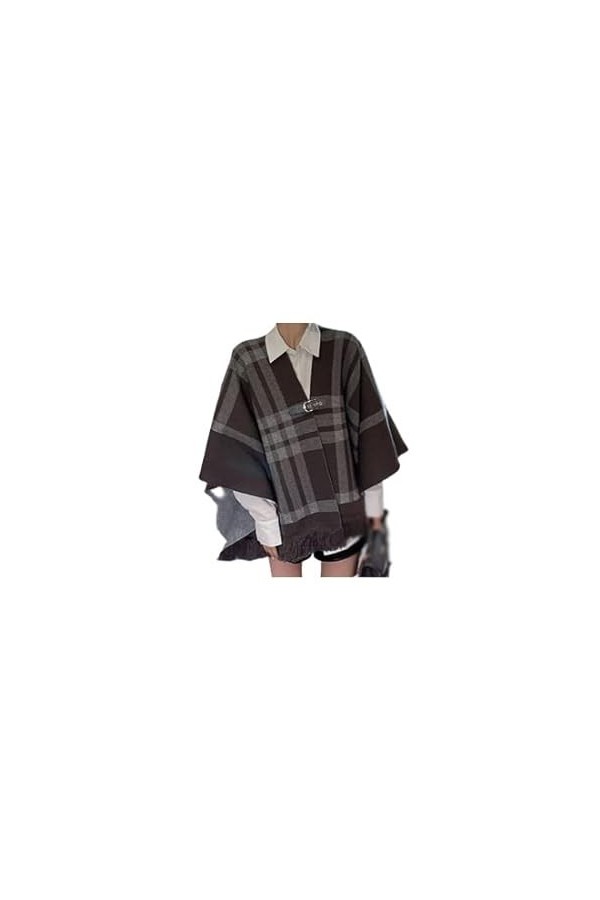 SZWH Pull tricoté châle Veste Femme Automne Hiver extérieur écharpe Cape Plaid Cardigan lâche Cape marée Doux Chaud écharpes
