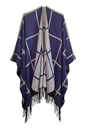 WJPTL Femmes Hiver Chaud Double Face surdimensionné Mode à Carreaux imprimé châle écharpe Manteau Cardigan Pull Cadeaux de No