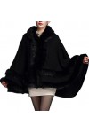 Vagbalena Femmes Dames Filles Cape Manteau Fausse Fourrure Worsted Cape Châle Wrap Noir,Une Taille 