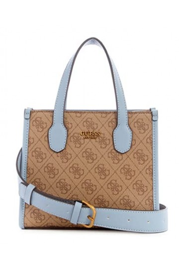 GUESS Silvana, Sac à bandoulière, Mini fourre-Tout, poignée supérieure Femme, Logo/Ardoise Latte, Taille Unique